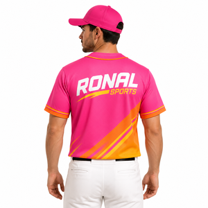 Camiseta de Béisbol Rosa para Hombre, Marca Ronal Sports, Manga Corta, Sublimada, Absorbe la Humedad, Corte Regular, para Todas las Temporadas - Product Image 4
