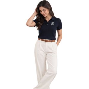 Polo pour femme en bleu marine avec logo brodé, manches courtes et col classique - Product Image 6