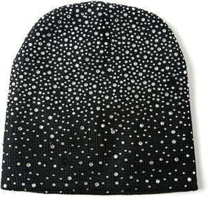 Unisex Black Rhinestone Beanie Hat 100% Acrylic Knitted <b>Winter</b> <b>Cap</b> for Adults Casual Elegant Style - Product Image 6