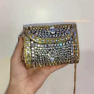 Luxury Handmade Black Velvet <b>Clutch</b> With <b>Gold</b> Embellishments Irregular Shape Metal Detailing - Product Image 1