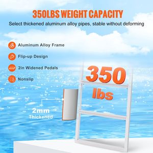 Scaletta Pieghevole a 3 Gradini in Lega di Alluminio con Capacità di Carico di 160 kg, 2 Gradini Larghi e Tappetino Antiscivolo in Gomma per Barche Pontone e Piscine - Product Image 4
