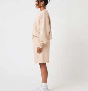 Ensemble deux pièces décontracté pour femme en molleton 100% coton, coupe ample, épaules tombantes, style sport, avec cordon de serrage, taille mi-haute, manches longues - Product Image 5
