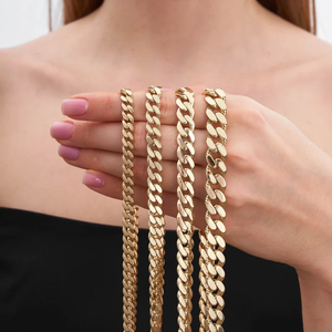 Solid 18K Real Gold Plated Miami Chain Necklace Zinc Alloy Link Chain For Unisex Daily Wear Jewelry Gift - Product Image 2
