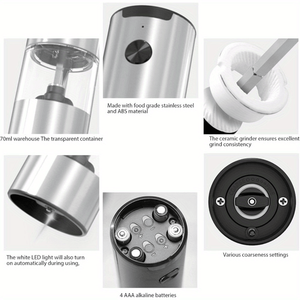 Macinino Elettrico per Alimenti con Luce LED Bianca, Funzionamento Automatico a Una Mano, Base di Ricarica Doppia, Regolazione della Macinatura per Sale - Product Image 2