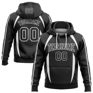Sweat à capuche personnalisé pour homme, noir et blanc, sublimation polyester, style sportif décontracté, vêtement d'automne avec poche pour nom et numéro - Product Image 1
