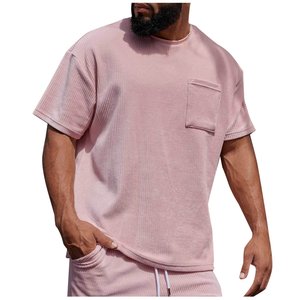 Everglide Corporation Men's Pink Short Sleeve <b>T</b>-<b>Shirt</b> Regular Fit Casual Knitted O-Neck <b>Pocket</b> 100% Cotton Solid Breathable - Product Image 1