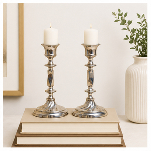 Handmade Luxury <b>Silver</b> Taper Candle Holder Set of 2 Elegant Metal <b>Candlestick</b> Stand for Wedding Party Tabletop Lighting - Product Image 4