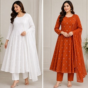 Elegant Women's Embroidered Cotton Co-Ord <b>Set</b> 2 Piece Long Sleeve Shirt Plain Straight Trouser Quick Dry Modest Fashion Diwali - Product Image 2