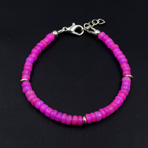 Natural Pink Opal Roundel Beads Bracelet, Ethiopian Multi <b>Fire</b> Gemstone Gift - Product Image 1