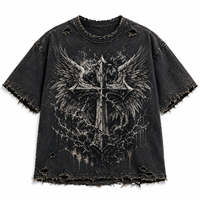 T-shirt Glory Custom à épaules tombantes, effet usé, 100% coton, tissu doux et à séchage rapide, nouveau style tendance, imprimé, unisexe.
