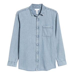 Chemise habillée délavée pour homme en gros – Nouvelle chemise en jean à manches longues en denim bleu 100 % coton – Chemises uniques et tendance - Product Image 5