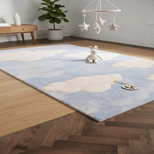 Tapis pour enfants à motif nuage doux, tufté à la main, bleu ciel, en peluche, tapis de sol confortable pour chambre d'enfant et salle de jeux - Product Image 5