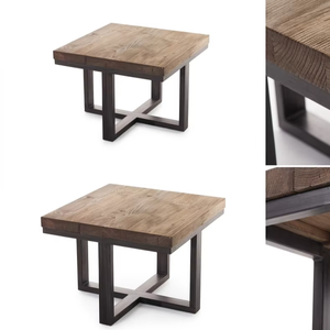 Table basse Billi de qualité supérieure en bois recyclé avec structure en métal robuste, table d'appoint carrée, meubles de salon, design moderne minimaliste - Product Image 6