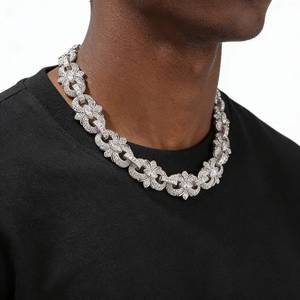 Men's 925 Silver Rhodium Plated Moissanite Flower Link Chain <b>Statement</b> <b>Necklace</b> Luxury Everyday Wear - Product Image 2