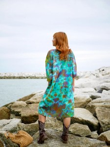 Women's Plus Size Straight Maxi Casual Dress Tie-Dye <b>Kaftan</b> Swimwear Cover <b>Summer</b> Beach Boho Abaya Natural Slit Design Tassel - Product Image 5