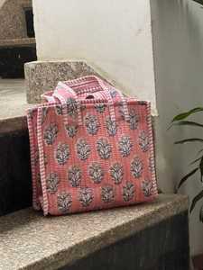 Sac fourre-tout matelassé en coton à rayures, style bohème, avec fermeture éclair, pour le shopping - Product Image 1