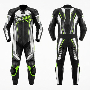 Combinaison de course moto en cuir intégral pour homme Speedfreak, une pièce, noir, blanc, vert, respirante, toutes saisons - Product Image 1