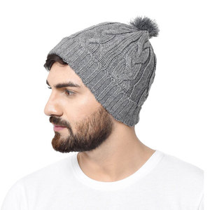 Bonnet tricoté gris pour homme, couleur unie, décontracté, chaud pour l'hiver, fait main en acrylique, 56-58CM - Product Image 4