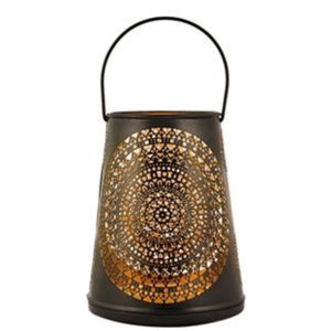 Lanterne vintage en métal noir pour extérieur, support de bougie suspendu en fer, motif mandala découpé au laser, lanternes pour patio, décoration de la maison - Product Image 1