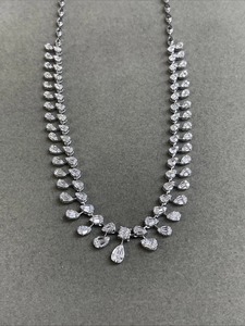 18K White Gold Lab Grown Diamond Fringe Waterfall <b>Necklace</b> | Luxury Multi Teardrop Baguette Diamond Pendant <b>Statement</b> Wedding - Product Image 4