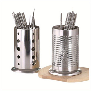 Round Shape Metal Stainless Steel Cutlery Holder Silver Finish <b>Utensil</b> Caddy Flatware Organizer For Countertop Storage Holder - Product Image 2