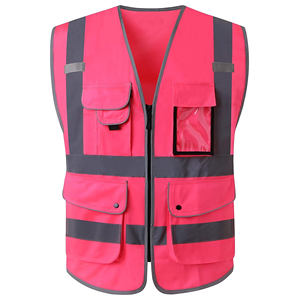 High Visibility Reflective Safety Vest Unisex Red Polyester Workwear with Pockets for Construction and Road Work - Product Image 3