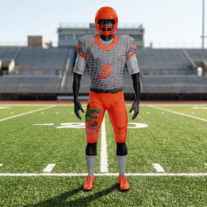 Uniforme de Fútbol Americano Personalizado, Sublimado Completo en Naranja y Gris, con el Número 5 y un Patrón de Escamas de Reptil - Product Image 6