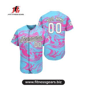 เสื้อเบสบอลแบบกำหนดเอง พิมพ์ลายหินอ่อนสีชมพูสีฟ้า สำหรับผู้ใหญ่ แขนสั้น ระบายอากาศได้ดี - Product Image 1