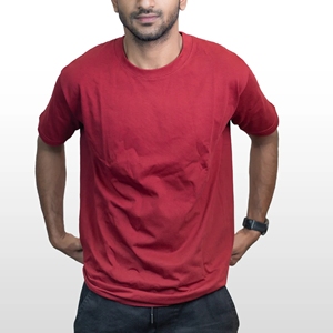 เสื้อยืดสีแดงเลือดหมูสำหรับผู้ชาย ผ้าฝ้าย 100% สีพื้น ใส่สบายทุกวัน - Product Image 2