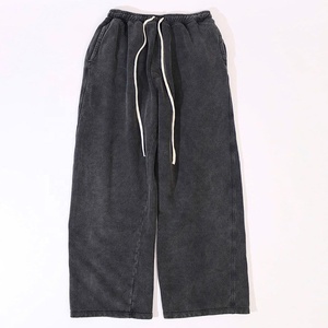 Vintage hommes décontracté 420G gris coton pantalons de survêtement personnalisable taille moyenne jambe droite lavage à l'acide sport Style toile brodée - Product Image 1