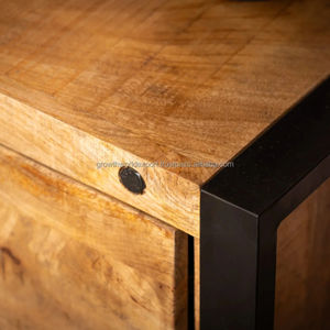 Meuble TV industriel en bois de manguier avec portes coulissantes, console moderne en bois massif pour appartement, tiroirs de rangement, compatible avec les téléviseurs de 65 pouces et plus - Product Image 5