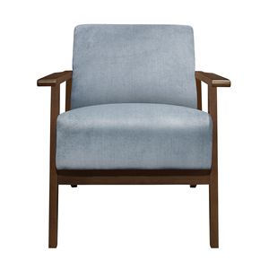 Poltrona con Struttura in Legno Massello e Rivestimento Blu-Grigio, Arredamento Moderno per Casa, 1 Cuscino per Seduta e Schienale, per Soggiorno - Product Image 3