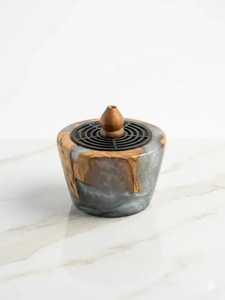 Evaporador de Incienso Redondo de Madera y Resina Mubkhaar Medkhan con Rejilla Metálica Ornamentada para Aroma de Bakhoor Oud y Decoración Árabe - Product Image 3