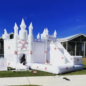 White bouncy castle slide combo big bounce house with slide ball pit