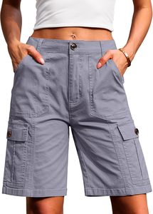 Nouveauté 2026 Shorts cargo blancs pour femme, taille haute, à braguette boutonnée, en toile, décontractés, respirants, coupe droite, couleur unie, ODM - Product Image 4