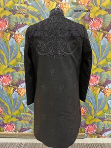 Traje Indo-Occidental de Lujo para Hombre, Modelo Onyx Forest Deer Vine, en Tela TR Lachko con Bordado de Cuentas en Negro Azabache y Resham Multicolor - Product Image 1