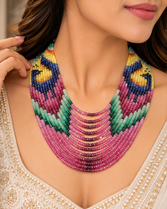 Collar de Joyería con Cuentas de Piedras Preciosas de Zafiro Multicolor en Forma de Rondelle, Diseño Natural - Product Image 2