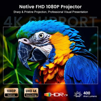 Projecteur vidéo intelligent 400 ANSI Lumen compatible avec batterie externe, prise en charge 1080P 4K 8K, haut-parleur 8W, lecteur multimédia Home Cinéma, LOGO