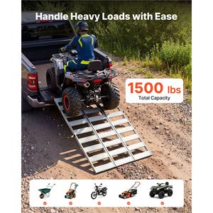 Rampes de chargement pour camion en aluminium pliables en trois parties, 76x50 pouces, capacité de 1500 lb, rampes de chargement pour VTT avec sangles et doigts en caoutchouc antidérapants - Product Image 2