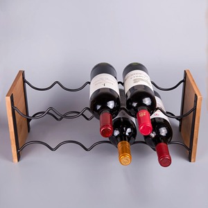 Porte-bouteilles de table en bois d'acacia et fil métallique noir, style industriel moderne, rustique et minimaliste, pour 6 bouteilles - Product Image 6