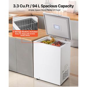 Compact 3.3 Cu.ft Mini <b>Freezer</b> with Top Open Door and 2 Removable Baskets Free Standing Chest <b>Freezer</b> with Adjustab - Product Image 3