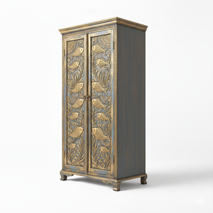 Direct Factory Supply Solid Wood Fish Motif <b>Wardrobe</b> with Multicolor Distressed Finish for Bedroom Interiors at Best Price - Product Image 2