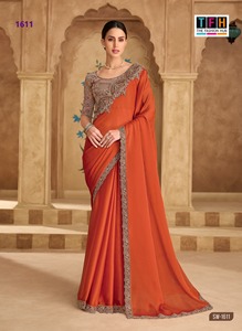 Indian and Pakistani Style Zari and Sequence Work Saree Collecion with Low Price and Best Quality Soft Chiffon Silk Saree - Product Image 4
