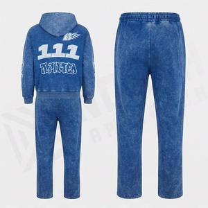 Custom Acid Wash Tracksuits Cotton Vintage <b>Hoodie</b> And Sweatpants Joggers Set For Men Premium Athletic <b>Workout</b> Gym Outfits - Product Image 2