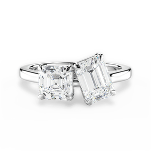 Bague de mariage pour femme en or blanc 14 carats avec diamant de laboratoire certifié IGI, taille émeraude et taille Asscher, clarté VS1, couleur F, 2,00 carats, Toi - Product Image 1