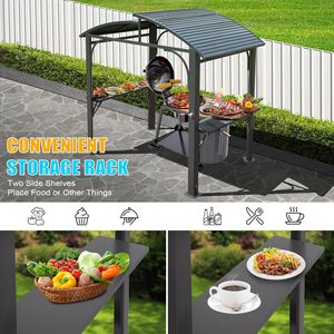 8x5FT Arc Roof Outdoor Grill <b>Canopy</b> Double Galvanized Steel Roof 2 Side Shelves BBQ Gazebo Grill <b>Tent</b> Patented Product Category - Product Image 2