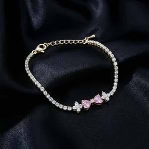 S925 Gold Color Tennis Bracelet Heart Cut Moissanite Freshwater Pearl Bow <b>Charm</b> Chain Link Bracelet for Gift Jewelry - Product Image 6