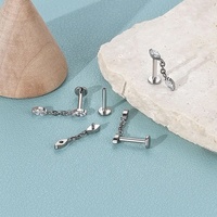 Boucles d'oreilles pendantes en titane G23 avec trois zircons œil de cheval, vente en gros, pour piercing d'oreille, à dos plat