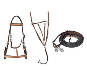 ชุดบังเหียนหนังพรีเมียมแบบทนทาน พร้อมสายรัดอกและสายบังเหียน |   อุปกรณ์ขี่ม้าแบบอังกฤษ ฮาร์ดแวร์สแตนเลส ปรับแต่งขนาดและสีได้ - Product Image 1