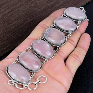 <b>Rose</b> Quartz Gemstone Bracelet 925 Sterling Silver Boho Jewelry Handmade Crystal Bracelet Unique Spiritual Gift For Women - Product Image 6